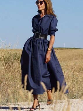 Marielle Almelo Dress Penelope Jeans Navy Blue Sz OS